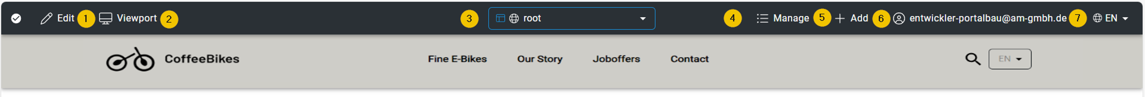 User interface after login