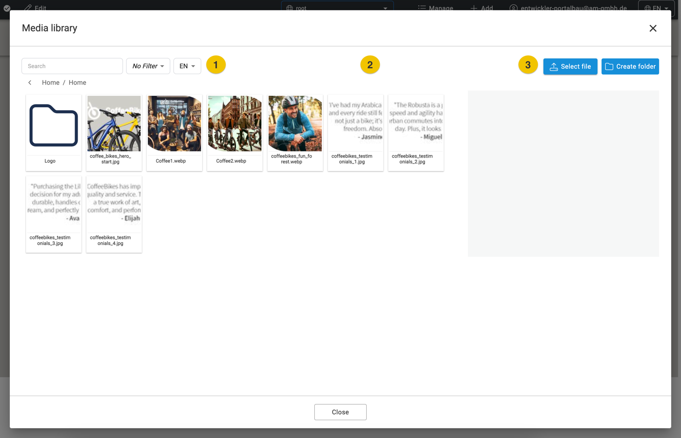 Overview of the Media Manager modal