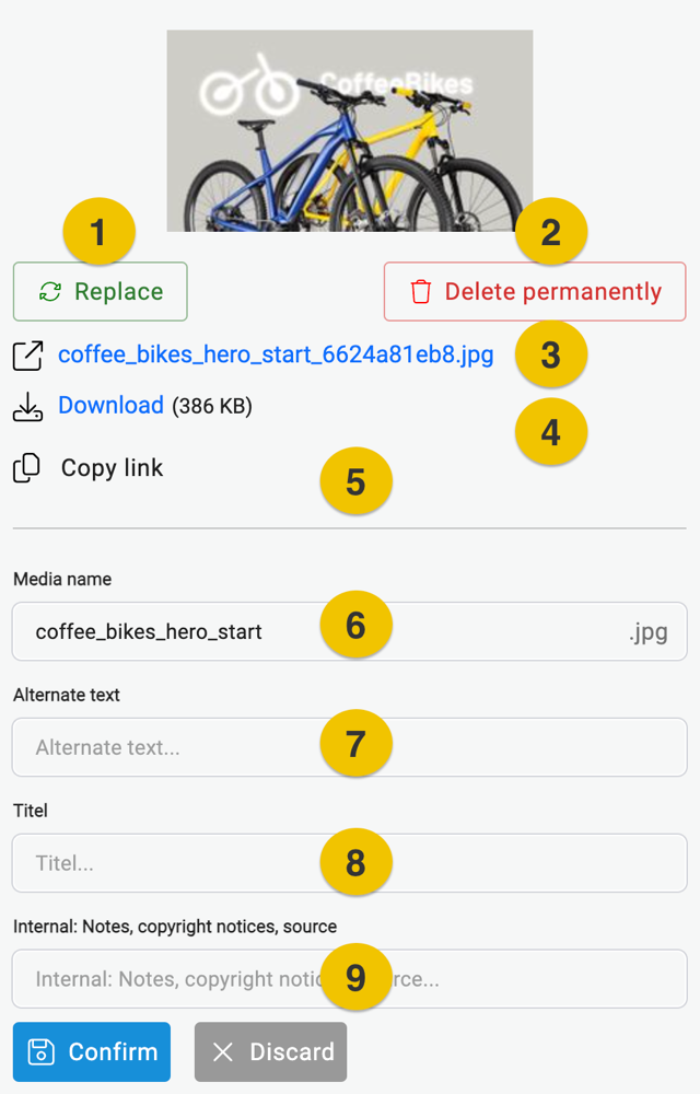 Detail view after clicking on an image