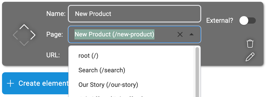 Creating and editing internal navigation elements