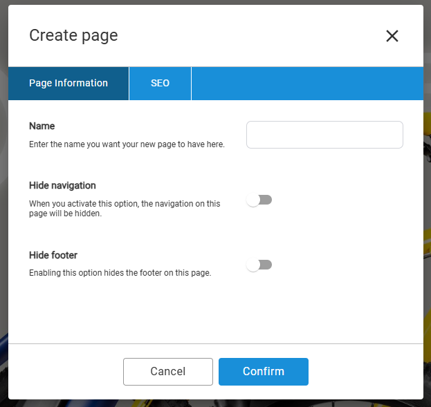 Settings through “Add Page”