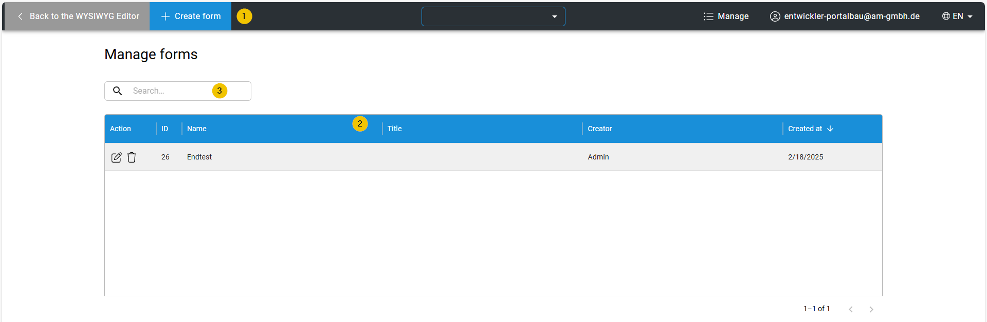 Overview over the Formular Management