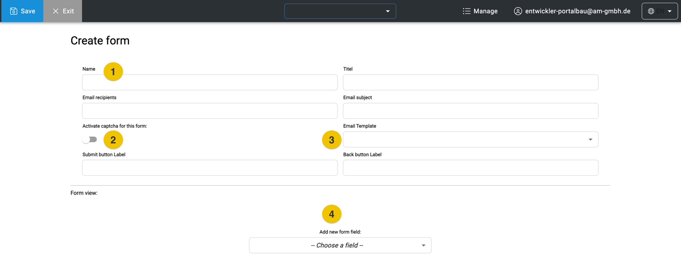 Editing view of a form