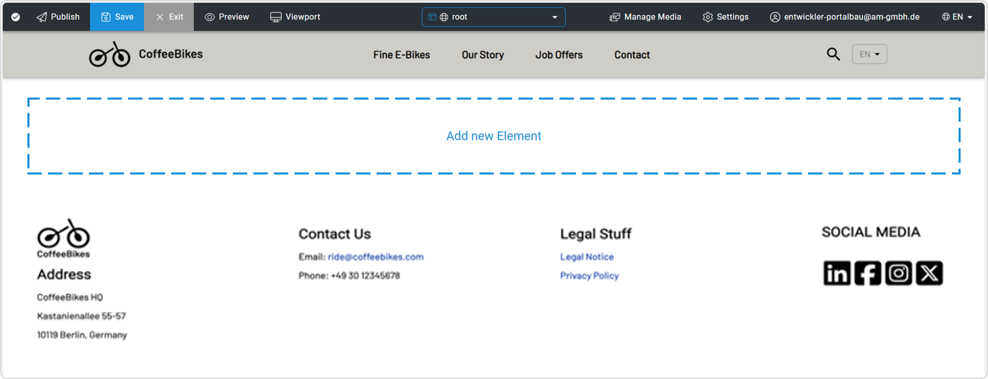 Übersicht des Bearbeitungsmodus um neue Content-Elemente hinzuzufügen
