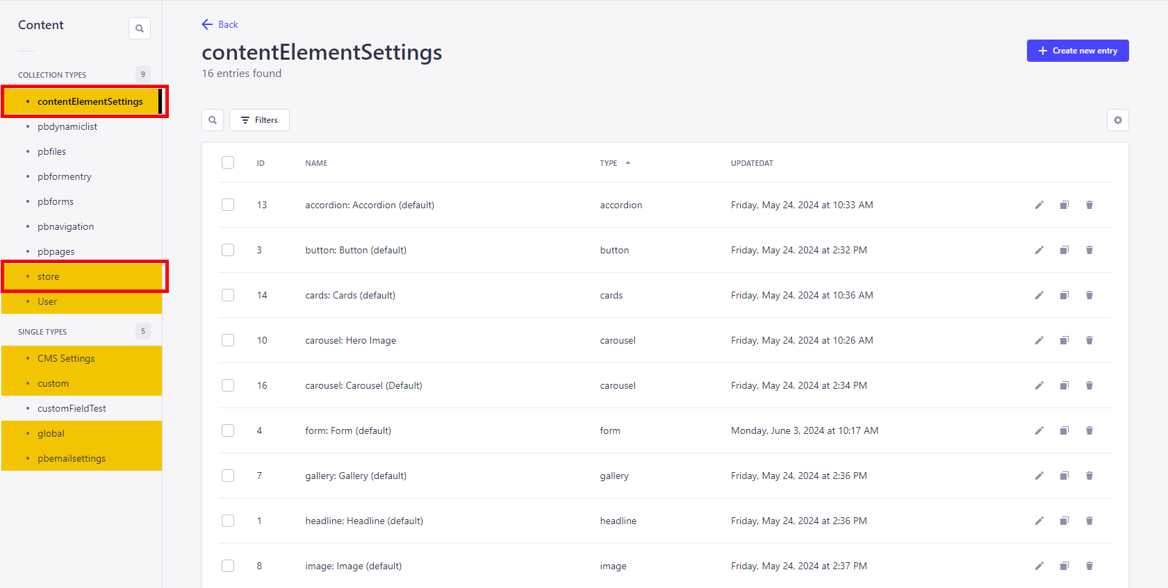 Content Element Settings 2 und Store Settings